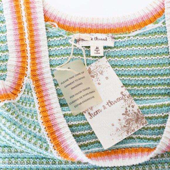Hem & Thread Knit Tank Top M Crochet Wool Polyester Retro Festival Beach Resort - Picture 6 of 11